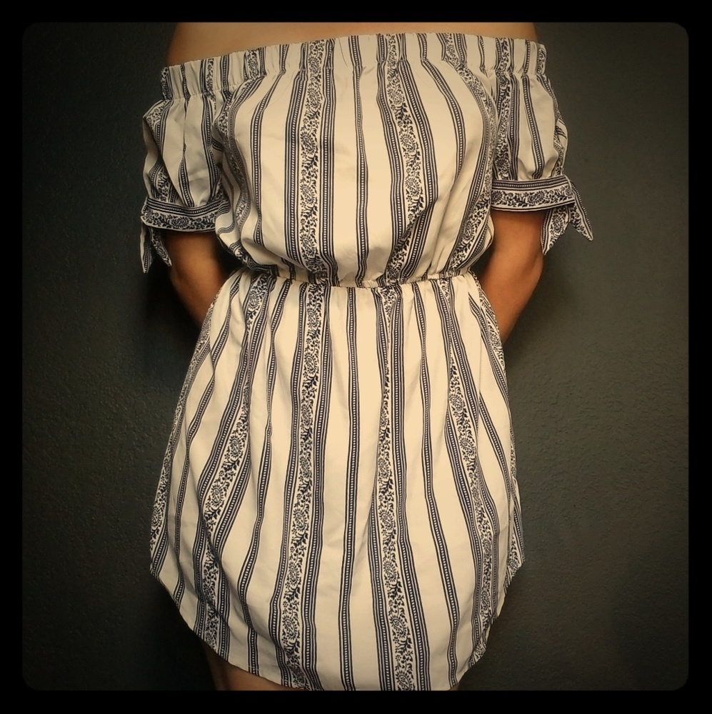 Blush brand blue and white off-the-shoulder dress